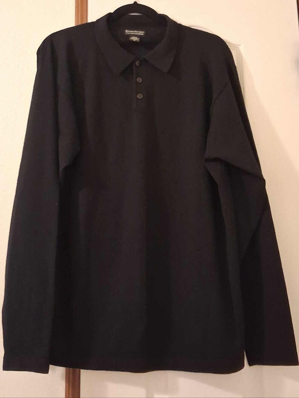 Banana Republic Italian Merino Wool Black Polo Sweater Quiet Luxury Preppy SzXL